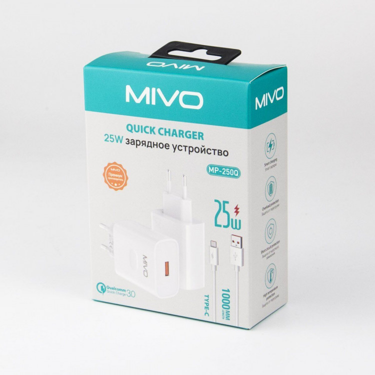 Сетевое зарядное устройство Mivo MP-250Q (быстрая зарядка) с кабелем