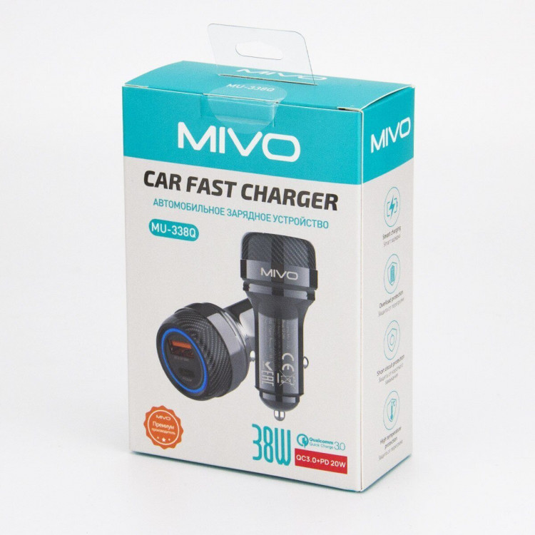 Автомобильное зарядное устройство Mivo MU-338Q /Type-C/USB/38W