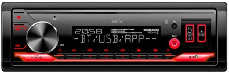 ACV AVS-928BR (1din/красная/Bluetooth/USB/AUX/SD/FM/4*50)