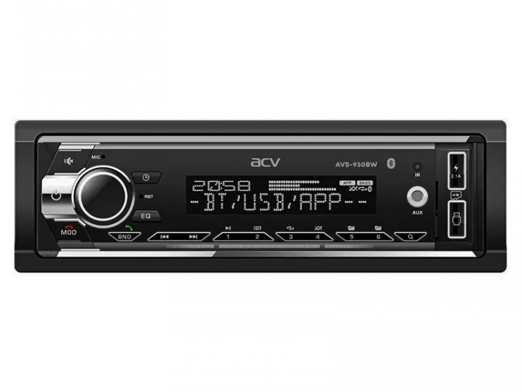 ACV AVS-930BW (1din/белая/BT/2USB/AUX/SD/FM/3RCA/SUB/QC/4*50)