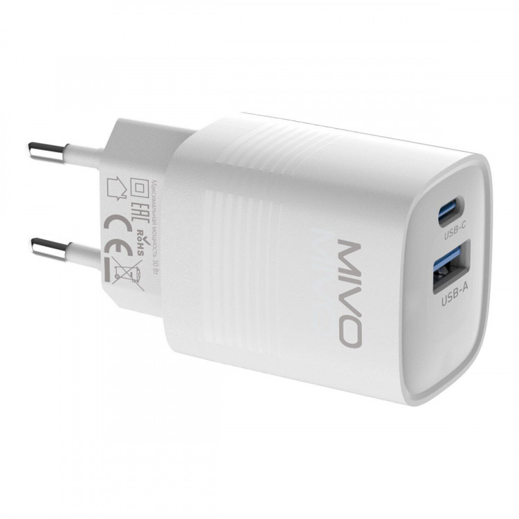 Сетевое зарядное устройство Mivo MP-301Q, 30W, USB+Type-C