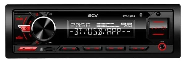 ACV AVS-932BR (1din/красная/BT/2USB/AUX/SD/FM/2RCA/QC/4*50)