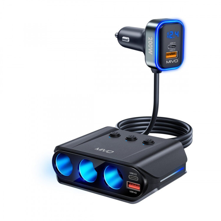 Автомобильный разветвитель прикуривателя Mivo MU-301 /200Вт/QC3.0/PD 45W вольтметр