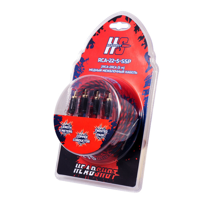 Межблочный кабель KICX Headshot RCA-22-5-SSP 2RCA-2RCA 5 метров, бескислородная медь