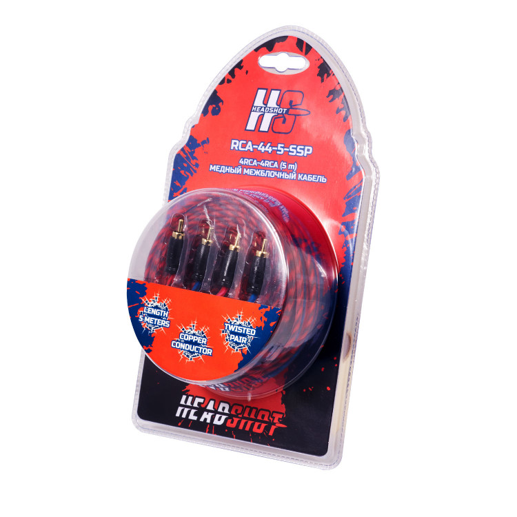 Межблочный кабель KICX Headshot RCA-44-5-SSP 4RCA-4RCA 5 метров, бескислородная медь