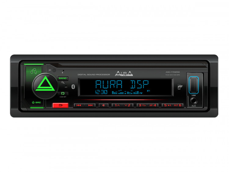 Aura AMH-77DSP BLACK EDITION USB-ресивер, 4х61w, USB(1.2A)/FM/AUX/BT, 3RCA, DSP 2/3way